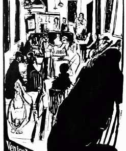 Black and White Sketch of Interior of Venice West Cafe